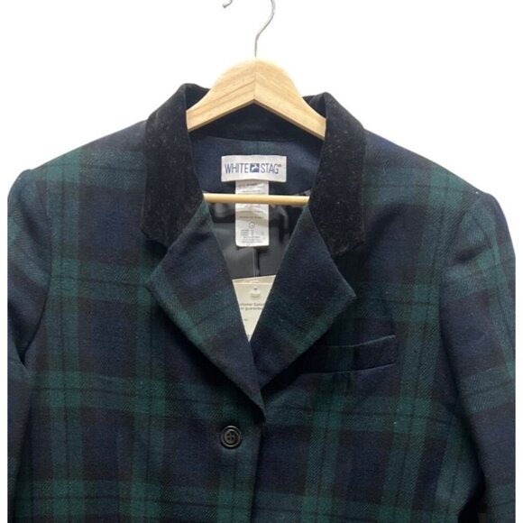 White Stag NWT Vintage Deadstock Green & Blue Wool Tartan Blazer - Picture 3 of 8